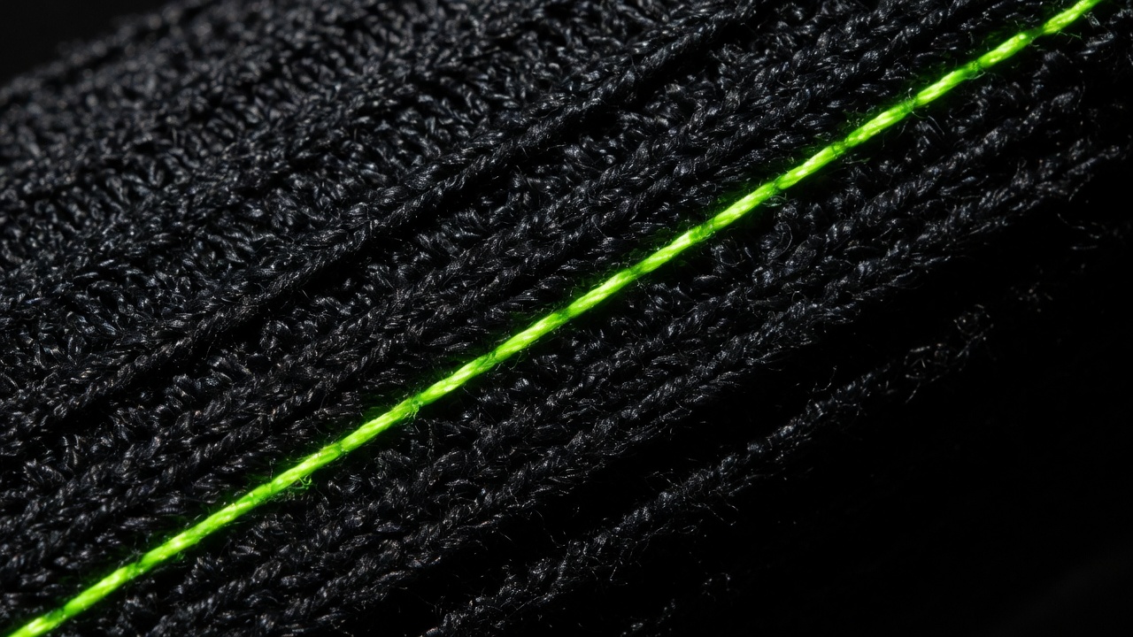 Macro of the APEX ONE knit upper: matte black engineered mesh with a single volt green thread